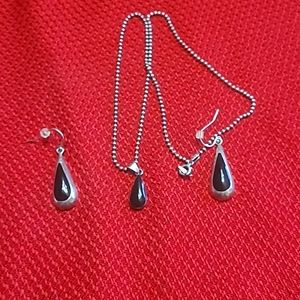 Silver and Onyx Necklace and Earrings Set
